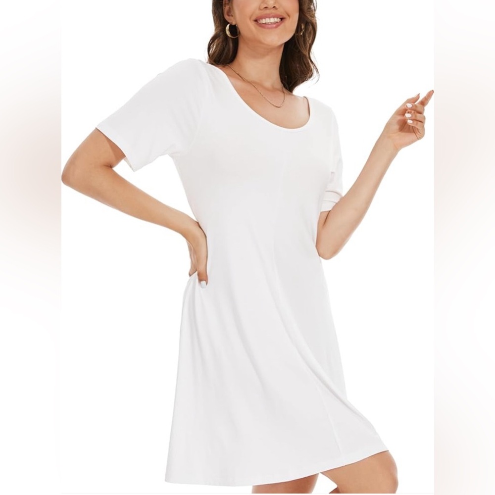 Women Dress Beach Casual Plain Simple TShirt Dress Round Neck/VNeck Solid Color